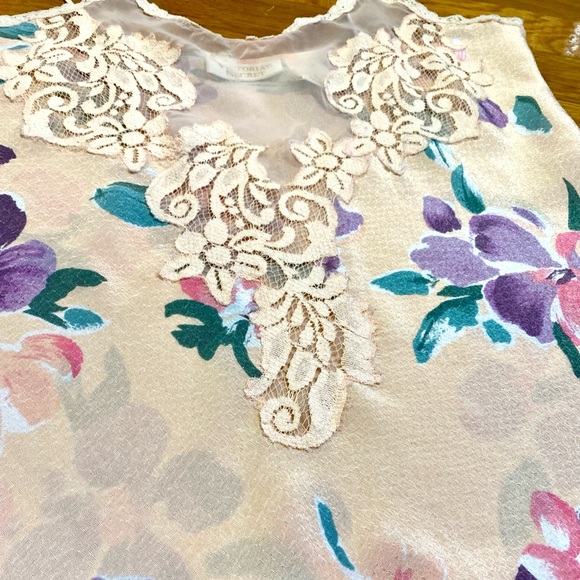 Vintage Victoria's Secret Peach Floral, Lace & Frill Mini Slip Lingerie Dress - Picture 9 of 15